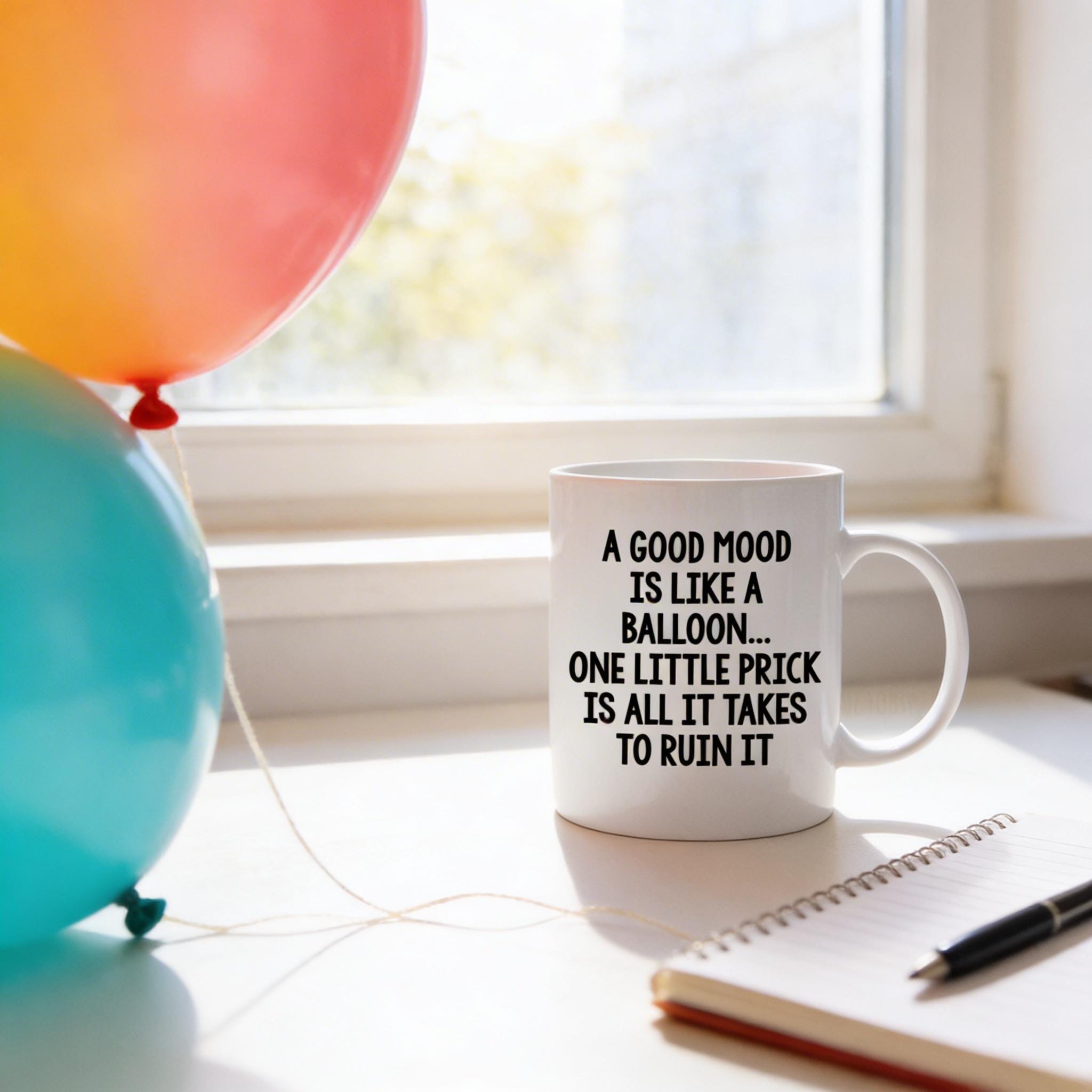 Funny Coffee Mug – Witty Balloon Saying Ceramic Cup | Dishwasher Safe Gift
