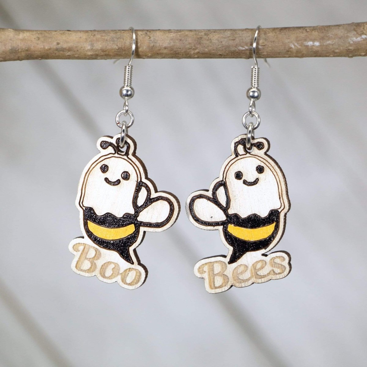 Boo Bees Wooden Earrings | Funny Halloween Ghost Bee Jewelry