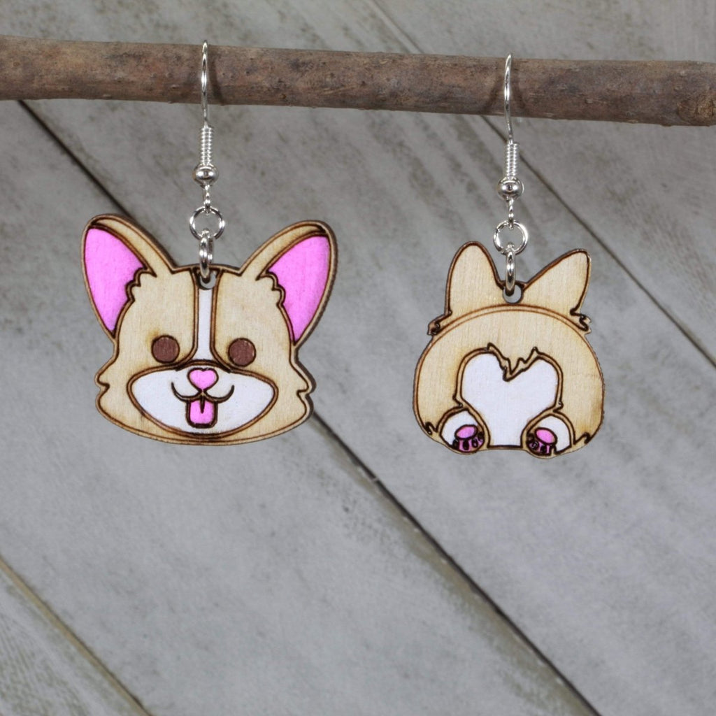 Corgi Butt Wooden Earrings | Funny Dog Lover Jewelry