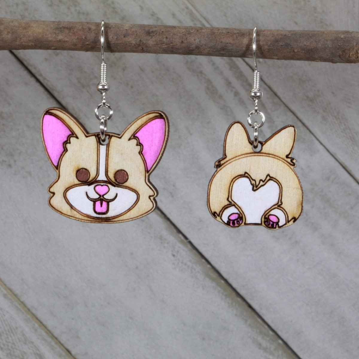Corgi Butt Wooden Earrings | Funny Dog Lover Jewelry
