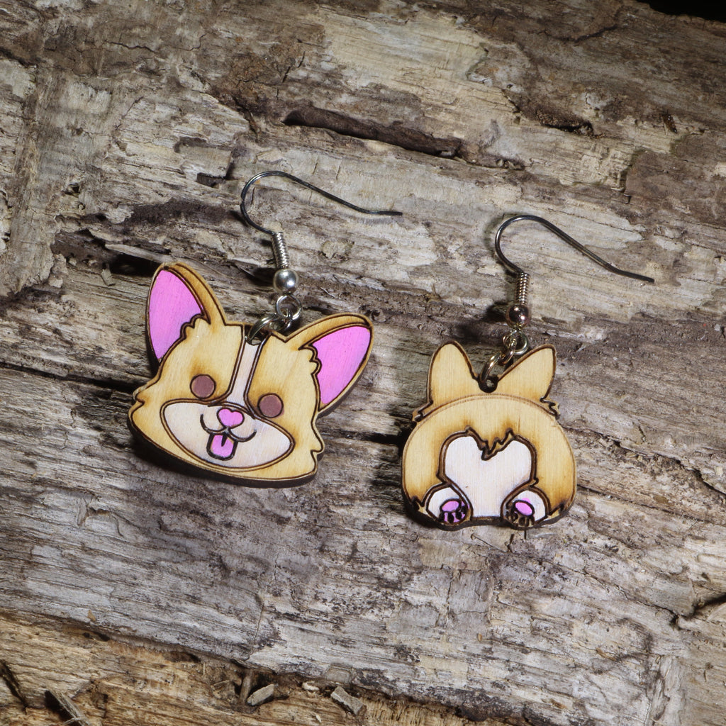 Corgi Butt Wooden Earrings | Funny Dog Lover Jewelry