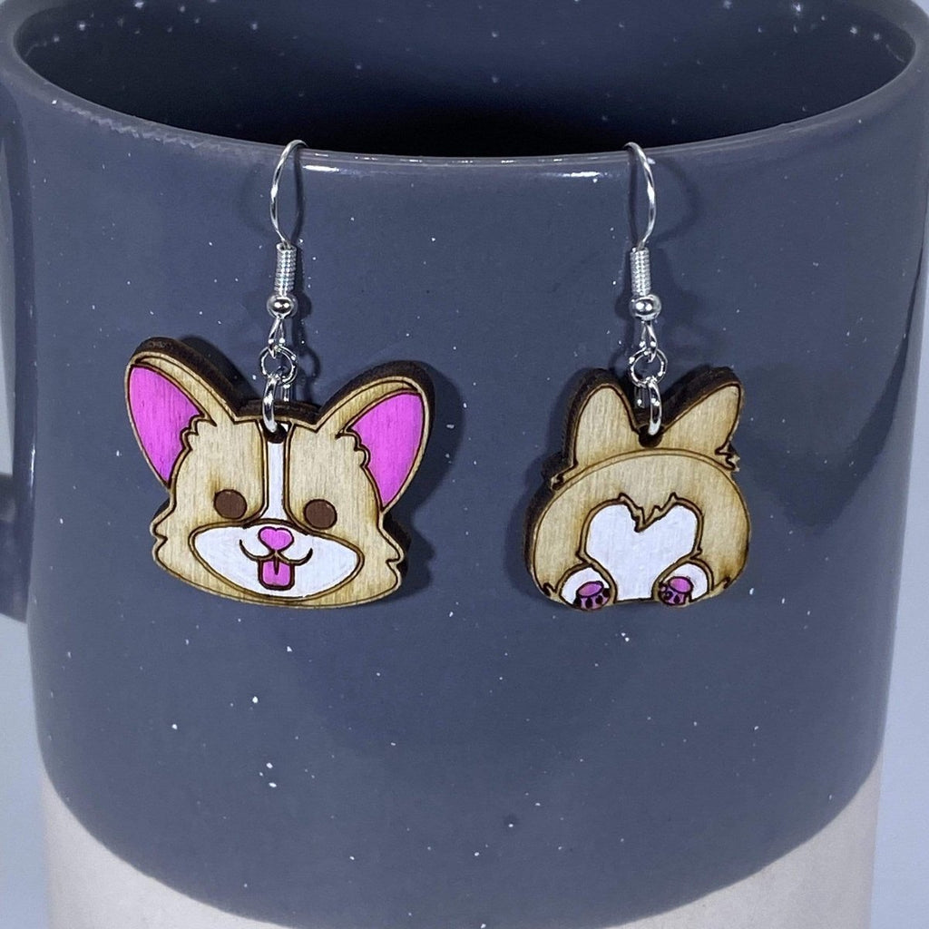 Corgi Butt Wooden Earrings | Funny Dog Lover Jewelry
